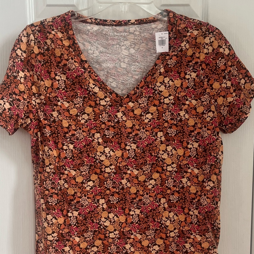 Old‎ Navy Short Sleeve V Neck Floral Top Womens Small Cotton CasualFall NWT